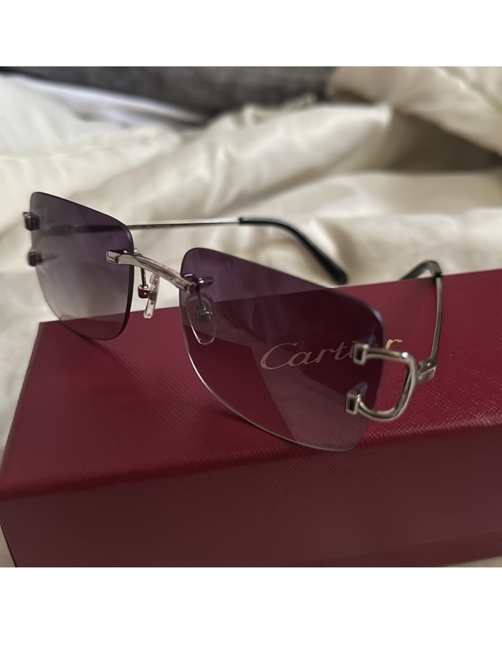 Cartier Rimless Men's Sunglasses with Purple Gradient Lenses